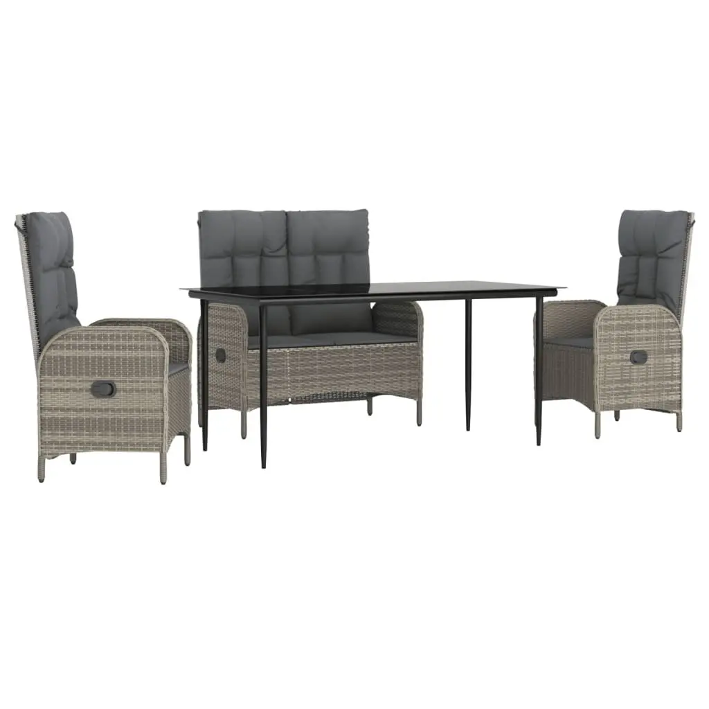Garden Dining Set Grey 4 Piece Outdoor Furniture Poly Rattan Table Chairs Bench