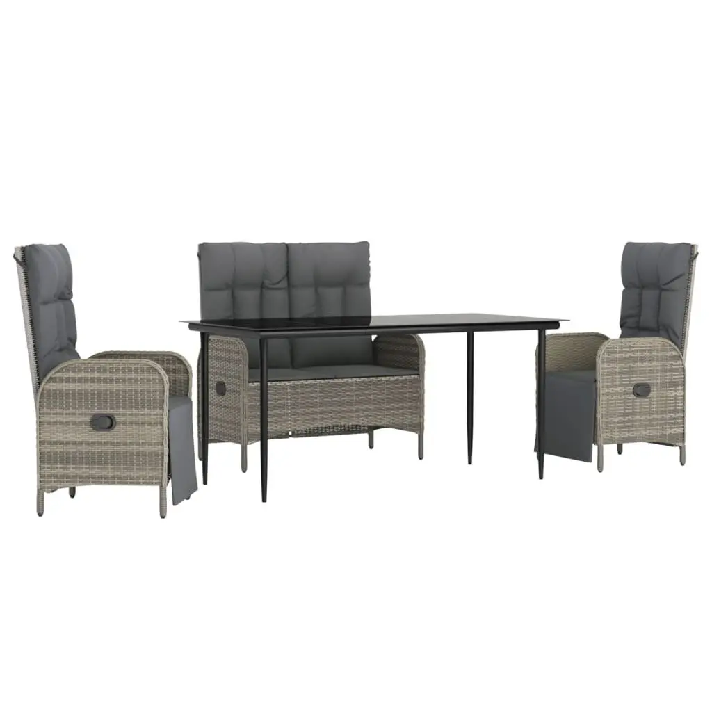 Garden Dining Set Grey 4 Piece Outdoor Furniture Poly Rattan Table Bench Chairs