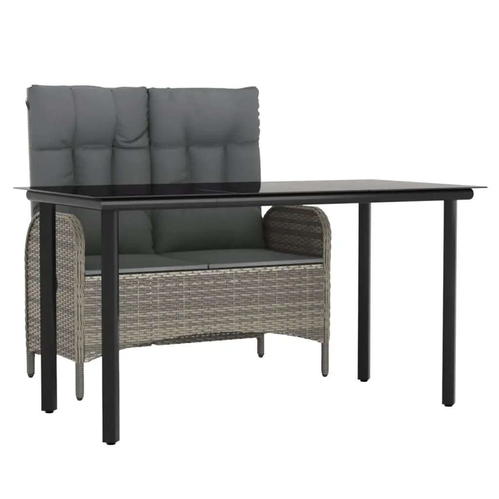Garden Dining Set 2 Piece Outdoor Furniture Grey Poly Rattan with Cushions