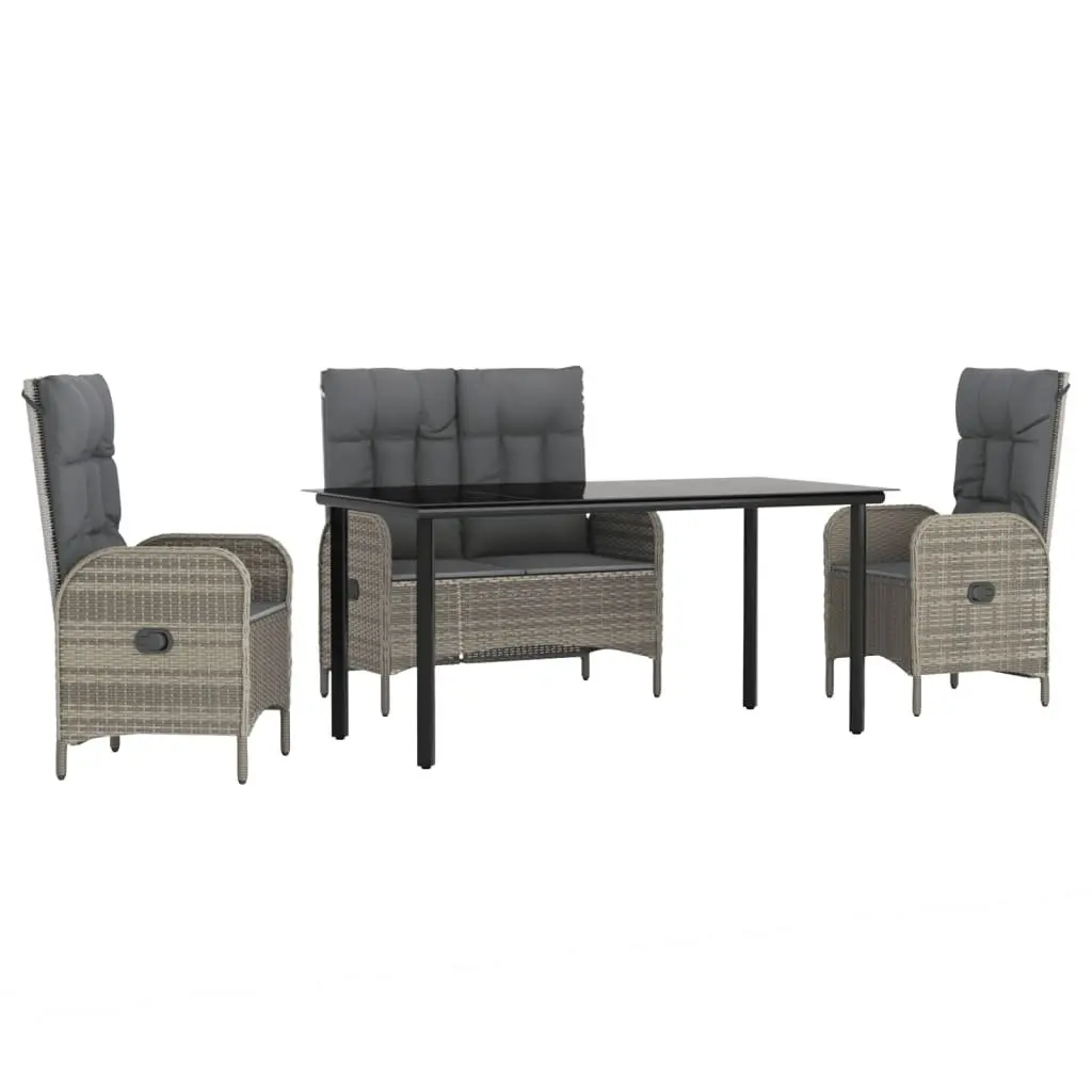 Garden Dining Set Grey 4 Piece Outdoor Furniture Poly Rattan Table Chairs Bench