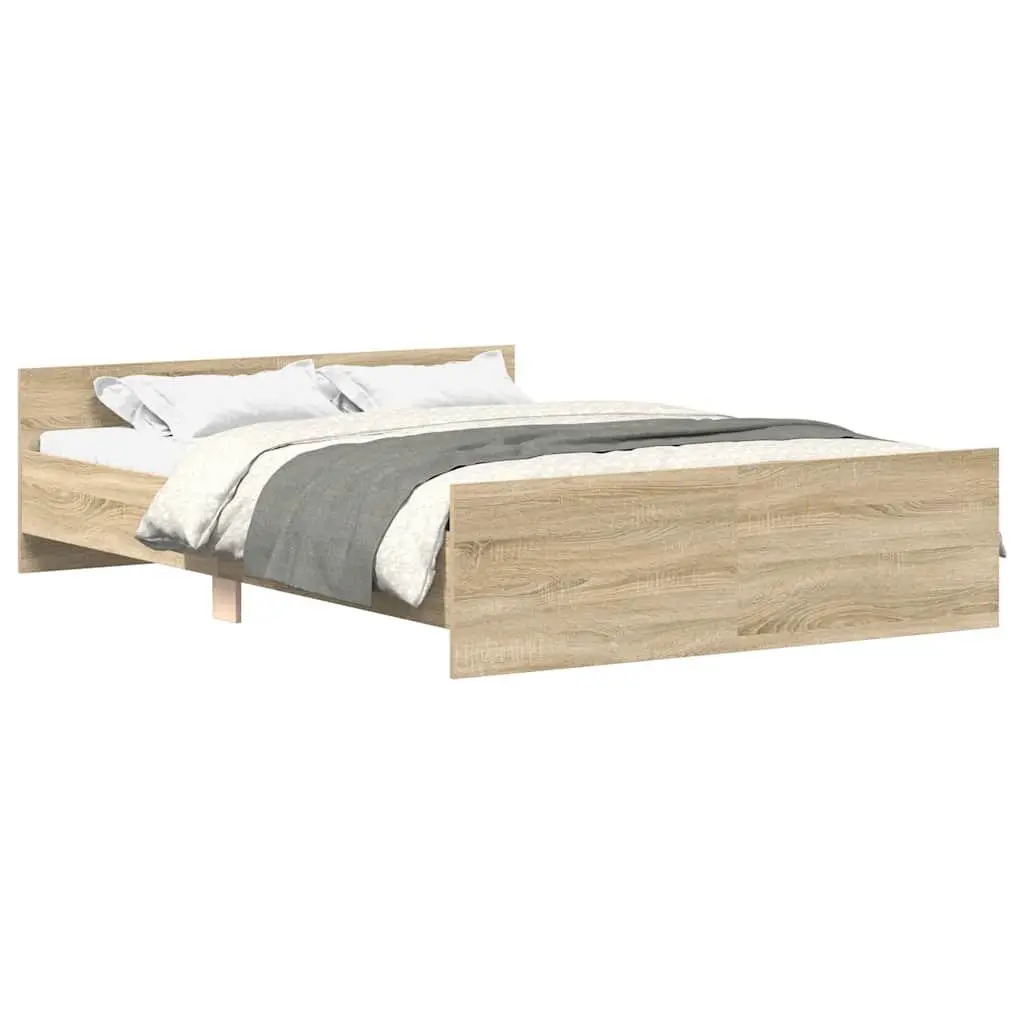Bed Frame Brown 135x190 cm Engineered Wood Headboard Footboard Slats