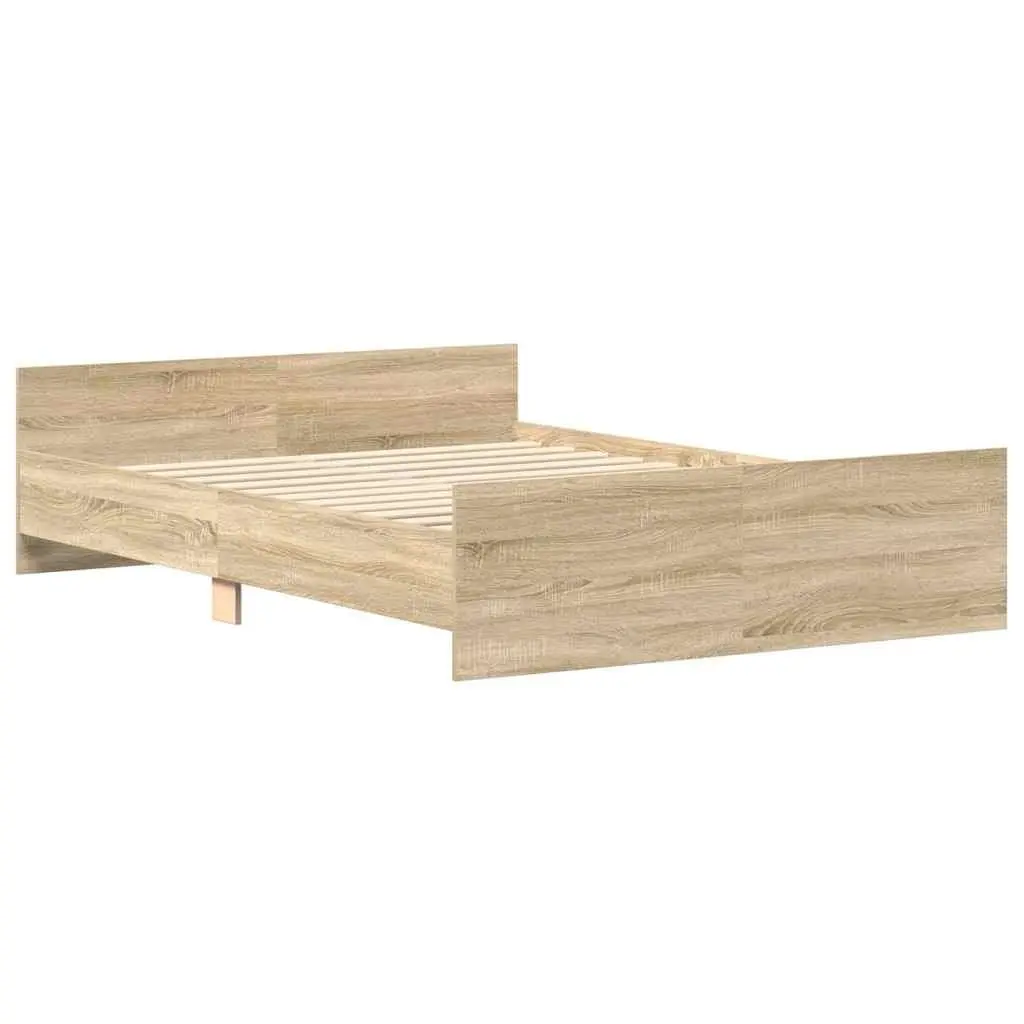 Bed Frame Brown 135x190 cm Engineered Wood Headboard Footboard Slats