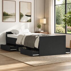 Black Bed Frame 90x190 cm with Storage Drawers