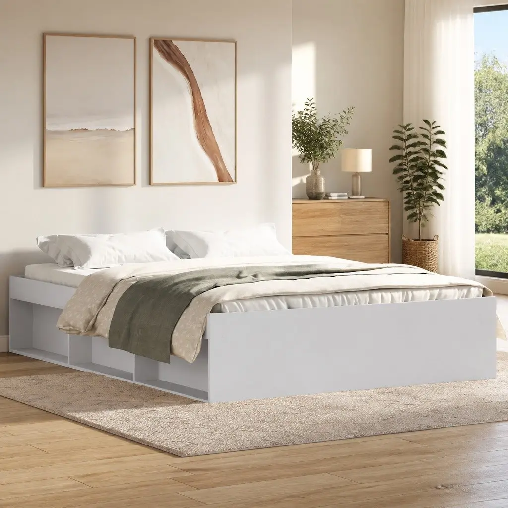 White Bed Frame 150x200 cm with Storage