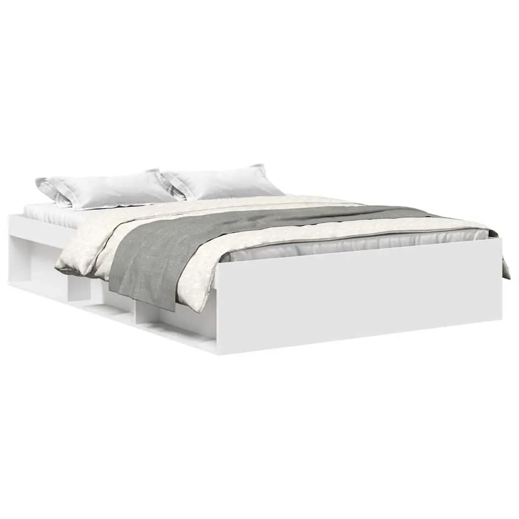 Bed Frame White 135x190 cm Modern Storage Platform Engineered Wood