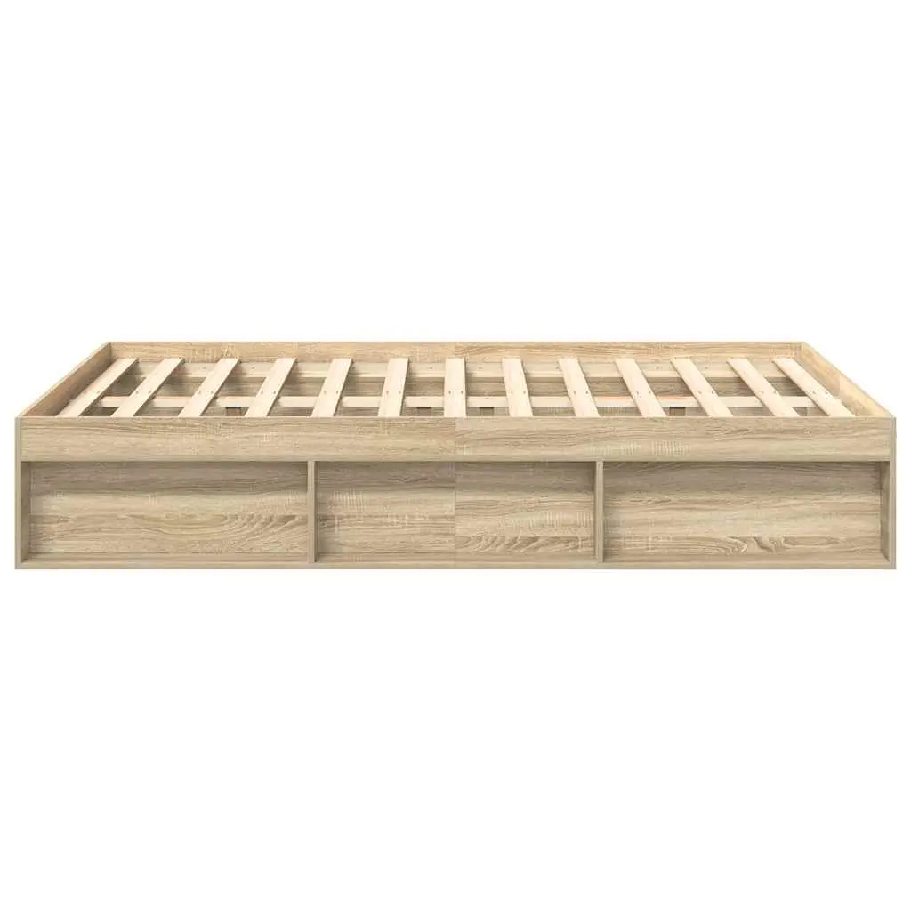 Queen Size Bed Frame Brown Engineered Wood Storage Compartments