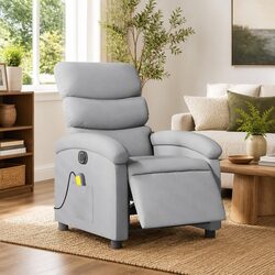 Electric Massage Recliner Chair Grey Fabric Armchair Lounger Footrest Recline