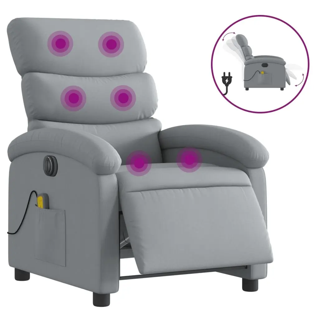 Electric Massage Recliner Chair Grey Fabric Adjustable Reclining 6 Massage Points