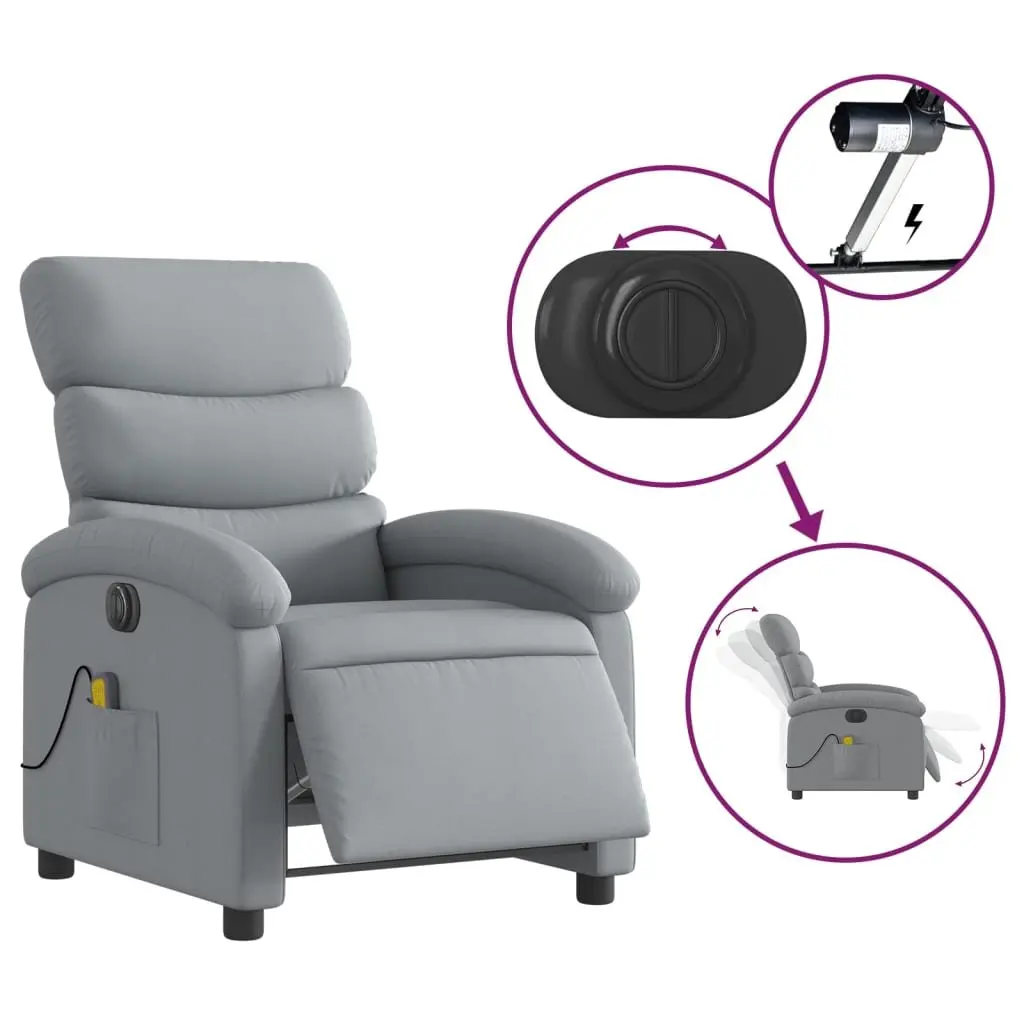 Electric Massage Recliner Chair Grey Fabric Adjustable Reclining 6 Massage Points