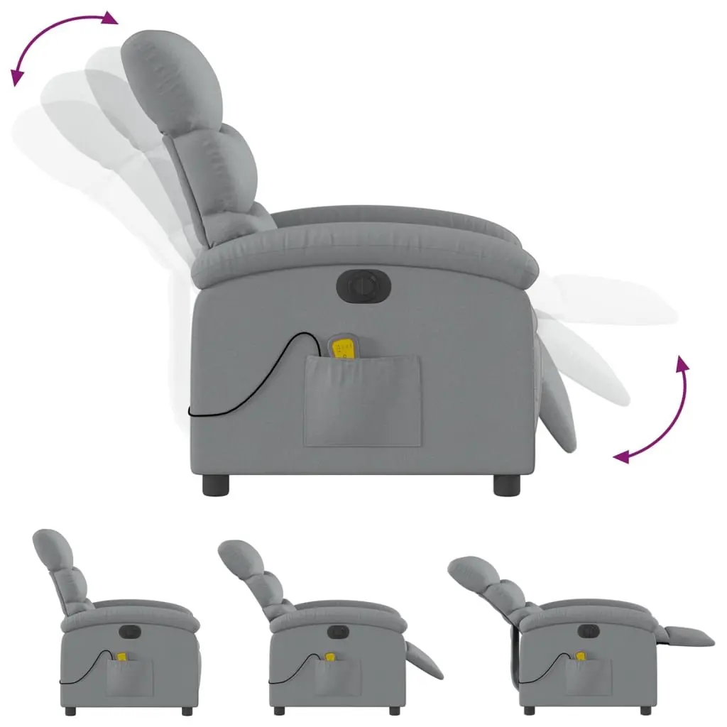 Electric Massage Recliner Chair Grey Fabric Adjustable Reclining 6 Massage Points