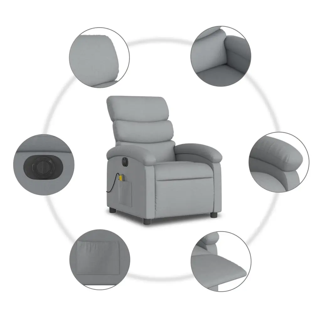 Electric Massage Recliner Chair Grey Fabric Adjustable Reclining 6 Massage Points