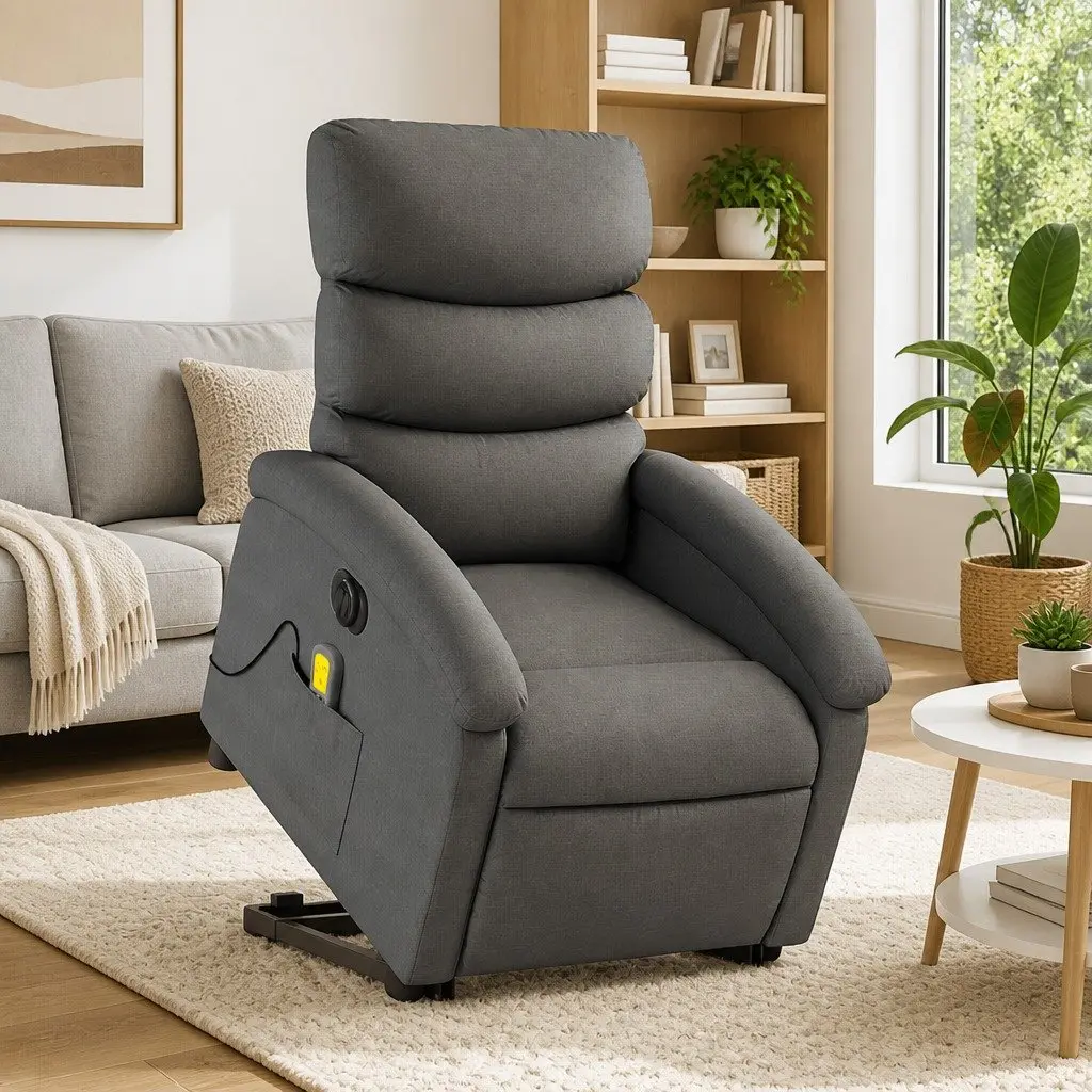 Electric Massage Recliner Chair Grey Fabric Power Lift Adjustable Functions