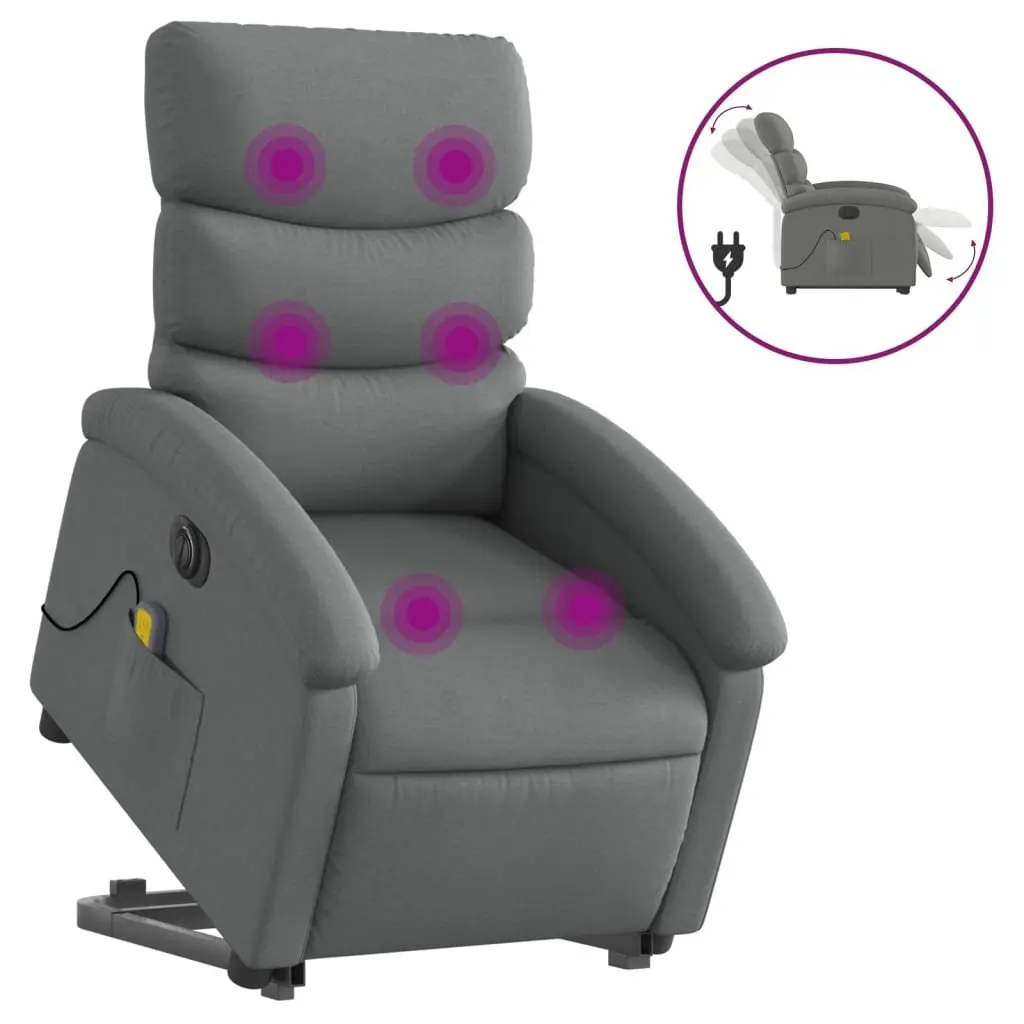 Electric Massage Recliner Chair Grey Fabric Power Lift Adjustable Functions