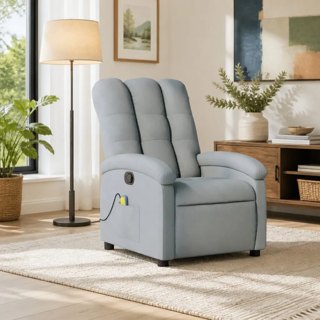 Grey Fabric Manual Recliner Chair with Vibration Massage Function Adjustable Armrest for Comfort