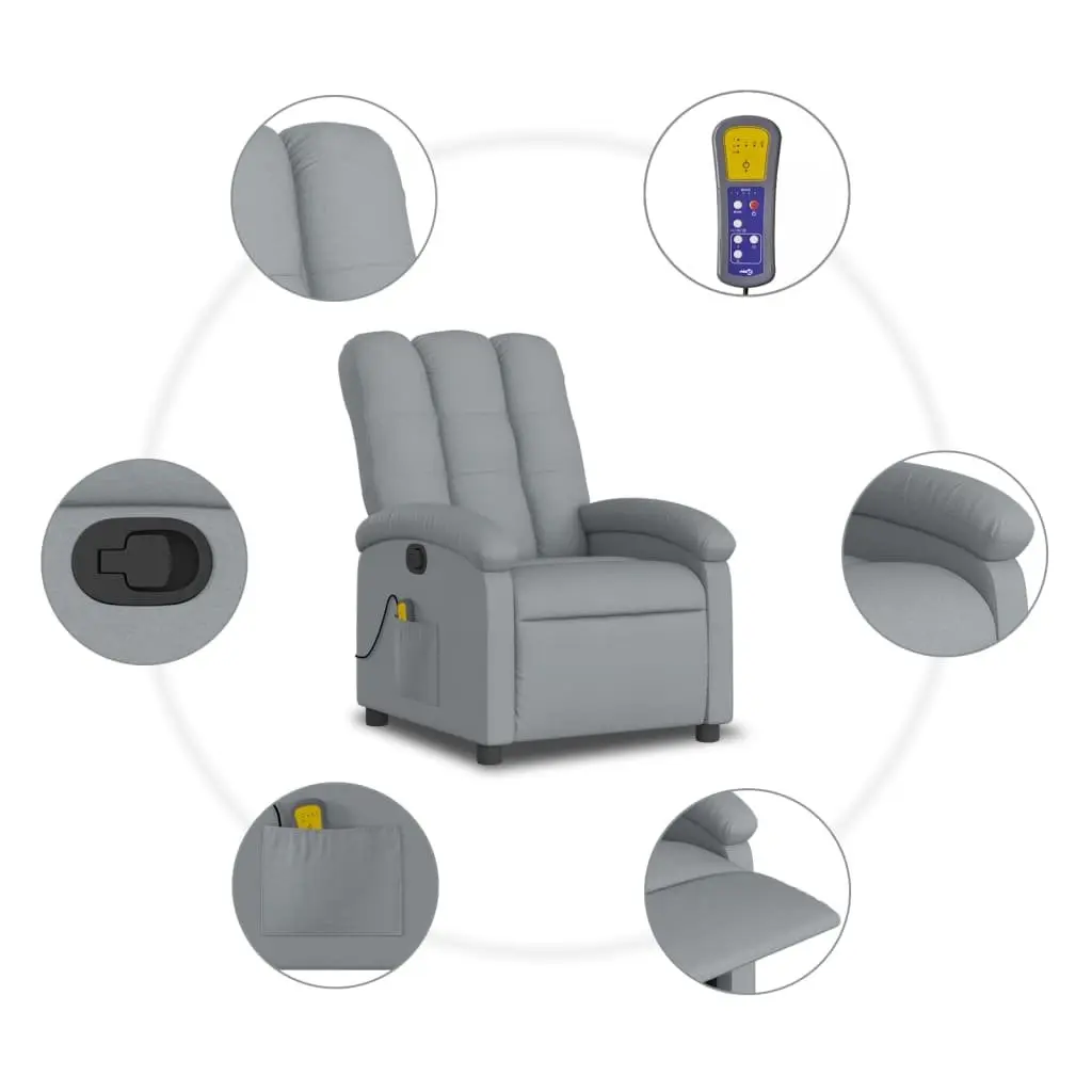 Grey Fabric Manual Recliner Chair with Vibration Massage Function Adjustable Armrest for Comfort