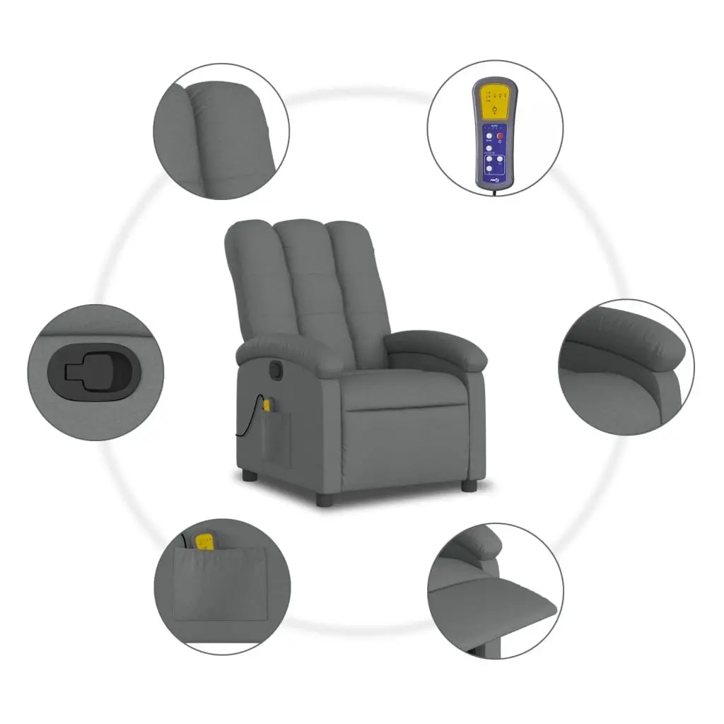 Massage Recliner Chair Grey Fabric Manual Reclining Armchair with 6 Vibration Points