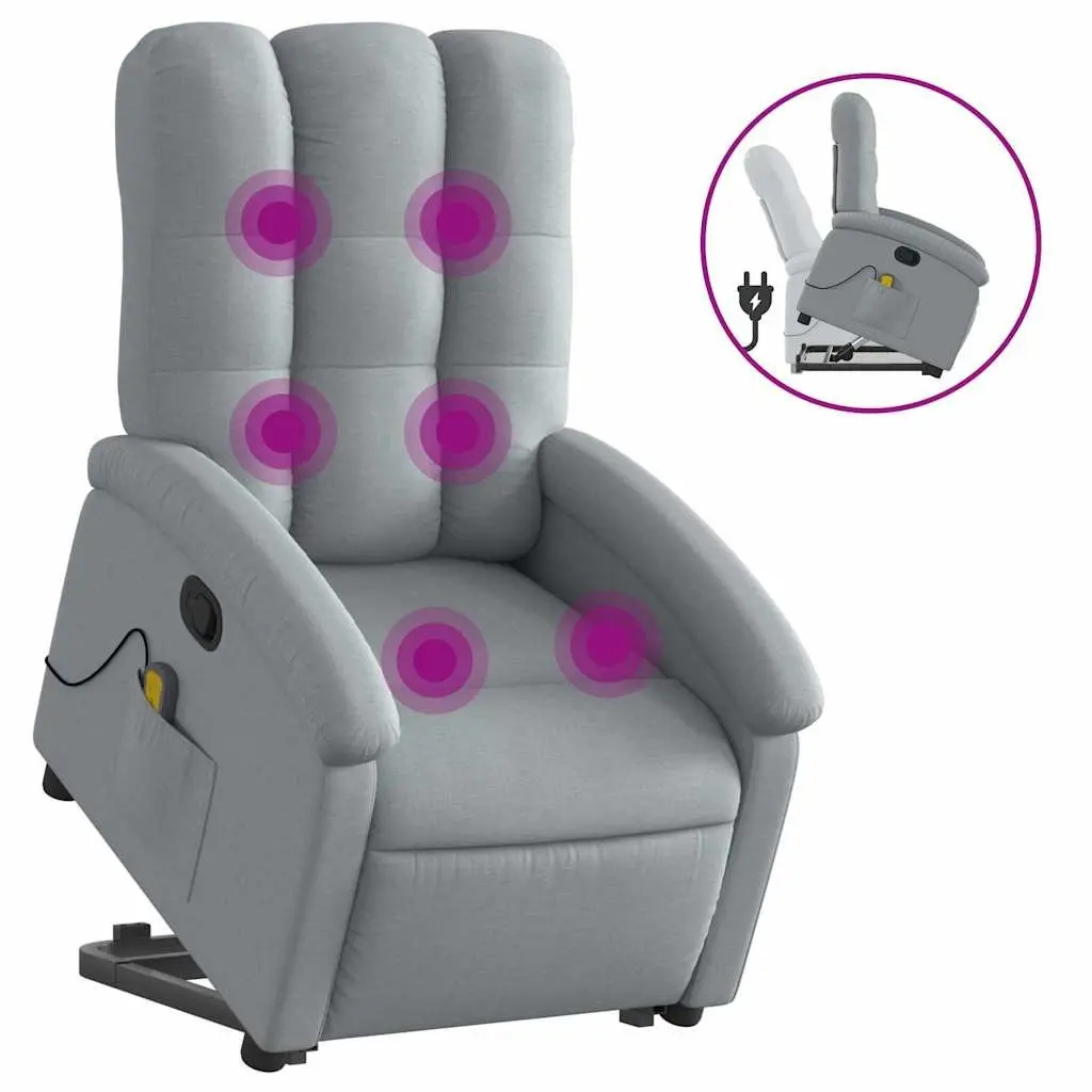 Electric Massage Chair Grey Fabric Stand Up Recliner with Power Lift Function and Manual Reclining