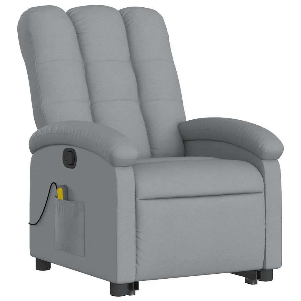Electric Massage Chair Grey Fabric Stand Up Recliner with Power Lift Function and Manual Reclining