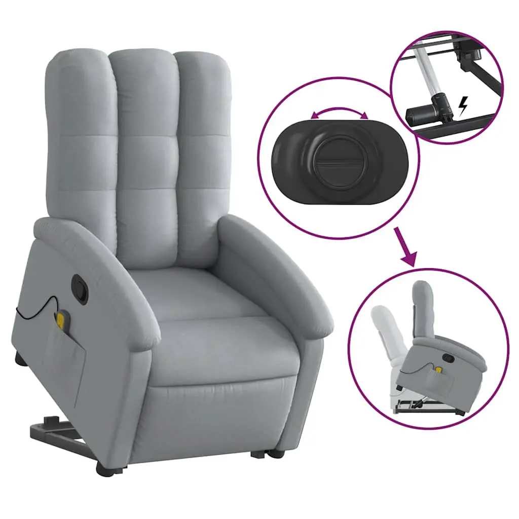 Electric Massage Chair Grey Fabric Stand Up Recliner with Power Lift Function and Manual Reclining