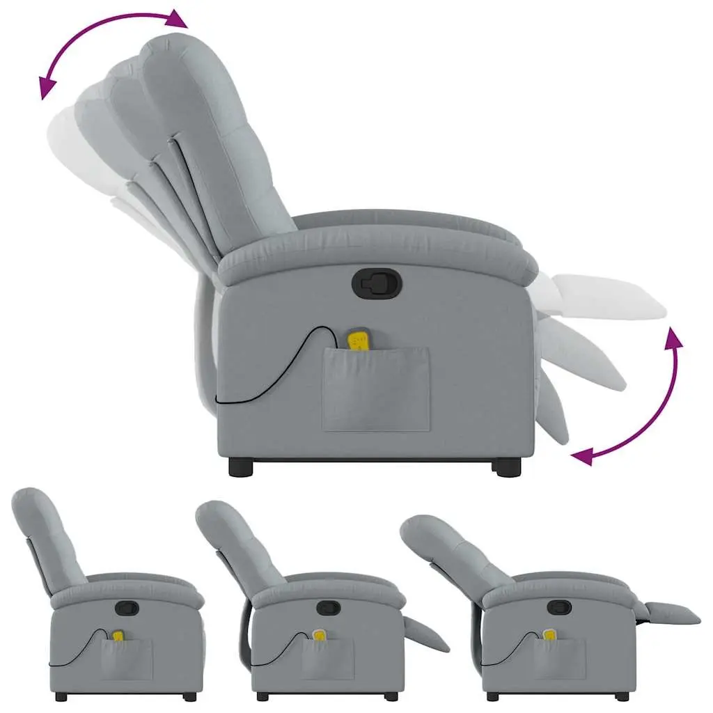 Electric Massage Chair Grey Fabric Stand Up Recliner with Power Lift Function and Manual Reclining