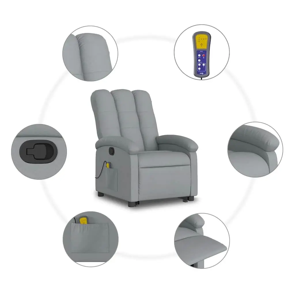 Electric Massage Chair Grey Fabric Stand Up Recliner with Power Lift Function and Manual Reclining