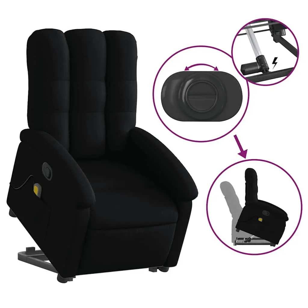 Electric Massage Recliner Chair Black Fabric Power Lift with Manual Reclining and Vibration Massage