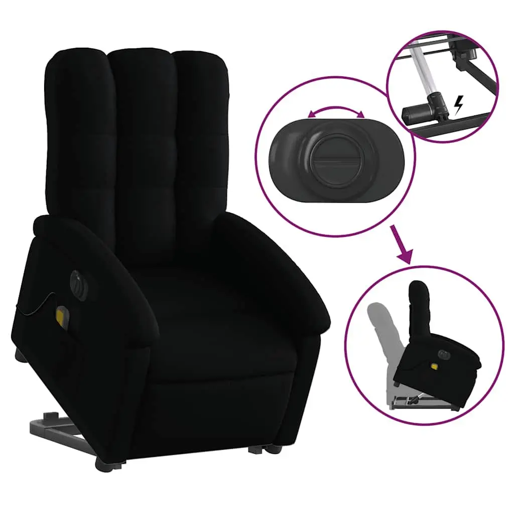 Electric Massage Recliner Chair Black Fabric Power Lift and Automatic Reclining