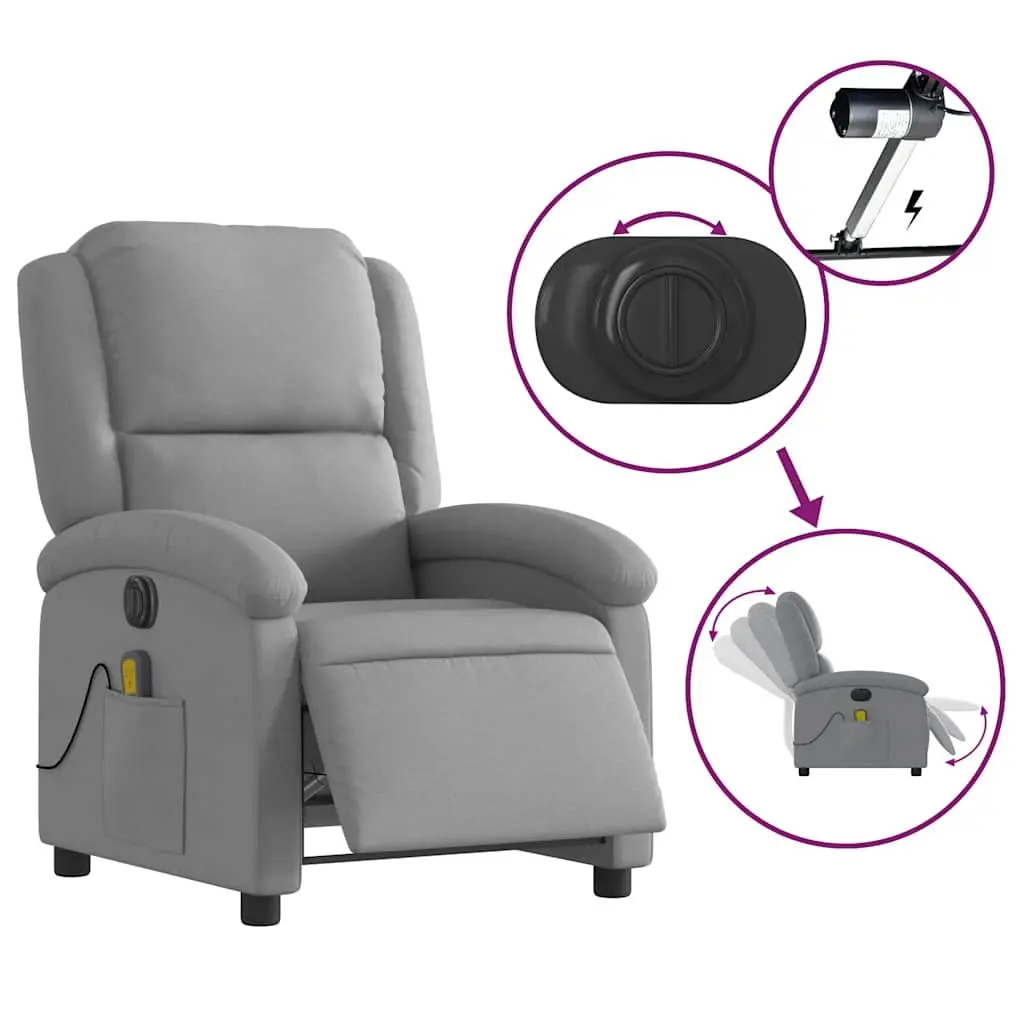 Electric Recliner Chair Grey Fabric Adjustable Footrest and Massage Function with 6 Points for Living Room or Bedroom