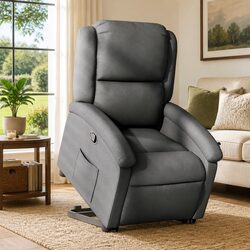 Stand Up Recliner Chair Dark Grey Fabric Power Lift Electric Motor Manual