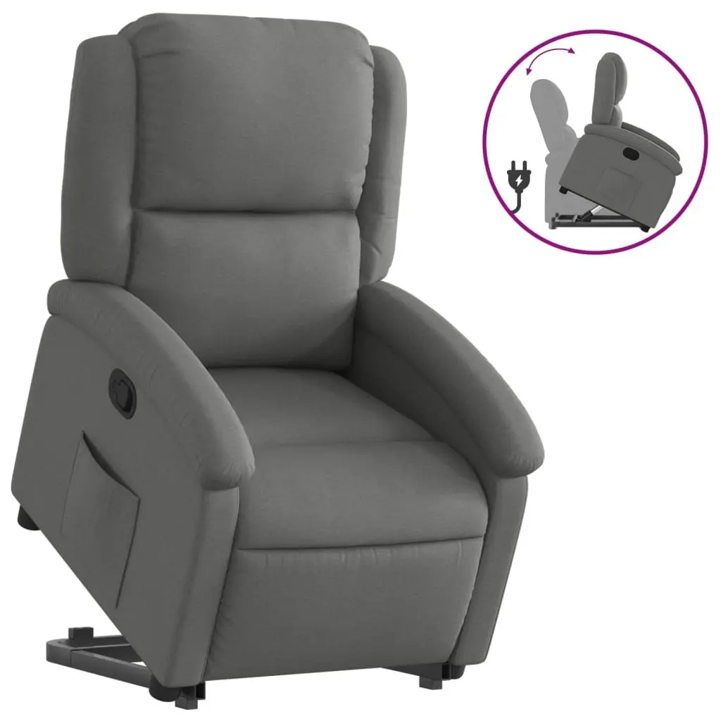 Stand Up Recliner Chair Dark Grey Fabric Power Lift Electric Motor Manual
