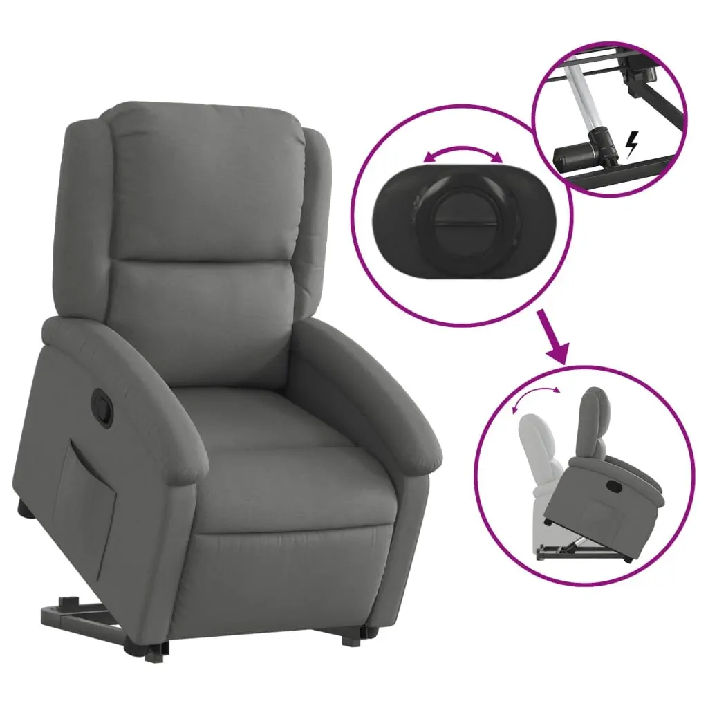 Stand Up Recliner Chair Dark Grey Fabric Power Lift Electric Motor Manual