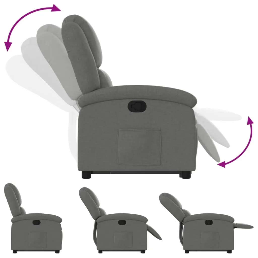 Stand Up Recliner Chair Dark Grey Fabric Power Lift Electric Motor Manual