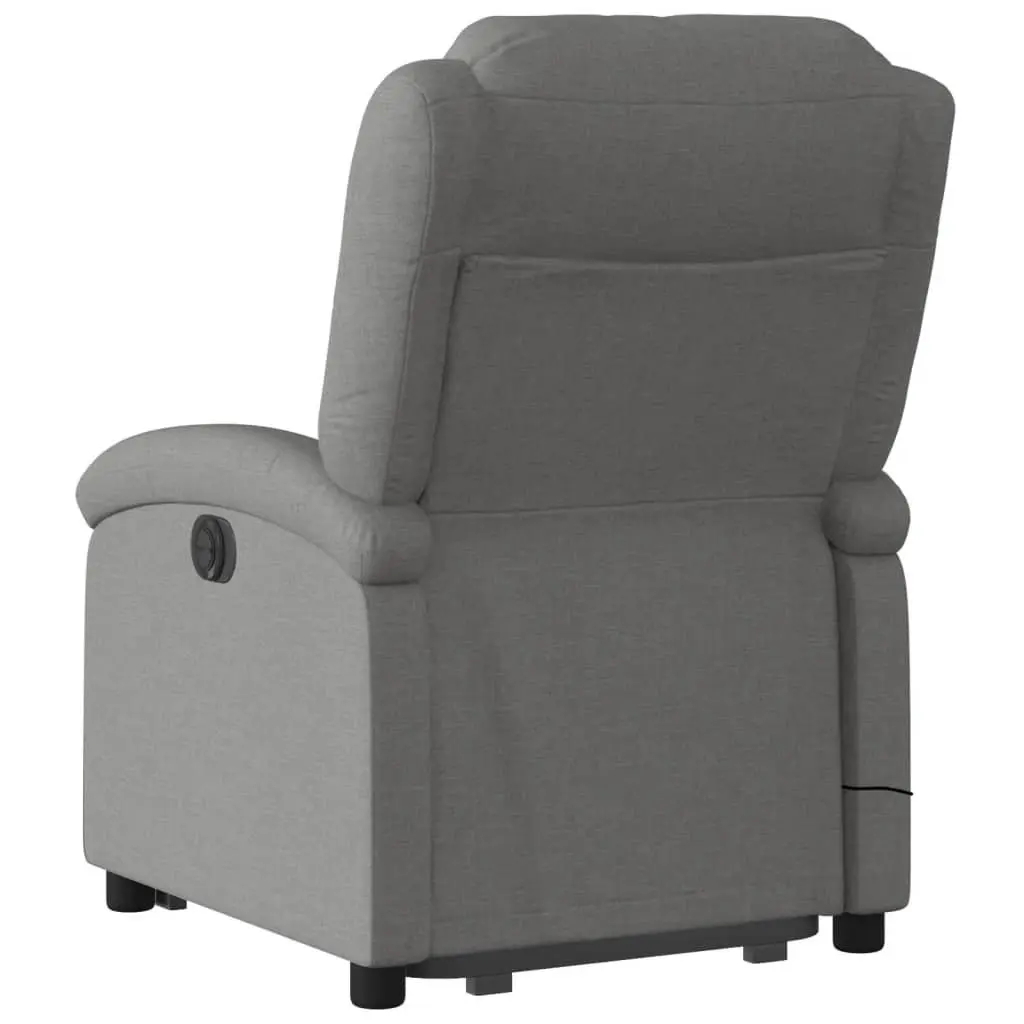 Electric Massage Chair Grey Fabric Stand Up Recliner with Power Lift Function and Vibration Massage