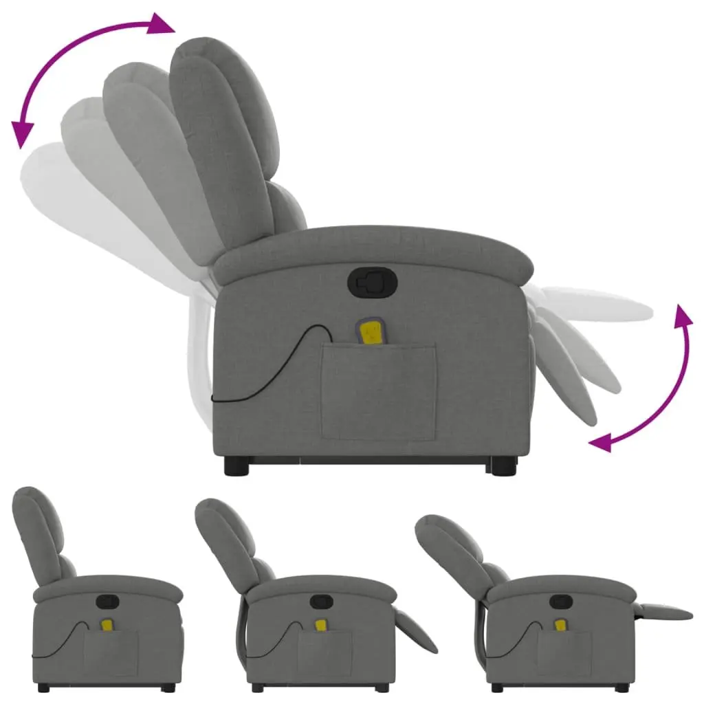 Electric Massage Chair Grey Fabric Stand Up Recliner with Power Lift Function and Vibration Massage