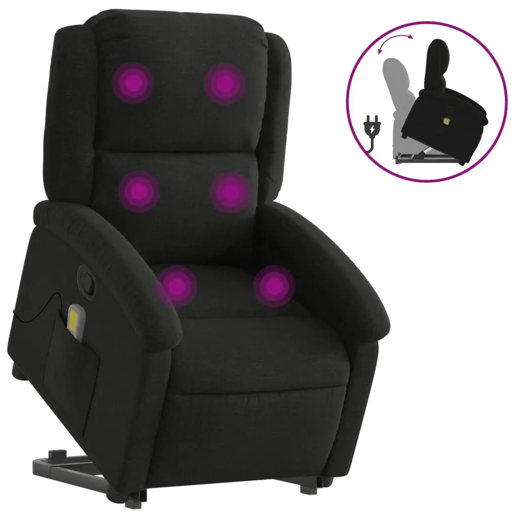 Electric Massage Recliner Chair Black Fabric Power Lift 135 Degrees Vibration Massage