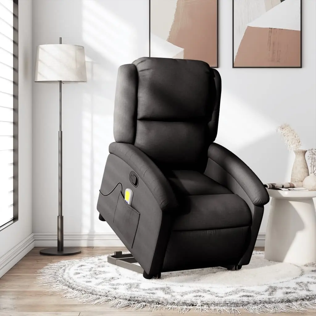 Electric Massage Recliner Chair Black Fabric Power Lift 135 Degrees Vibration Massage