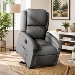 Electric Stand Up Recliner Chair Grey Fabric Lift Armchair with Footrest Recline