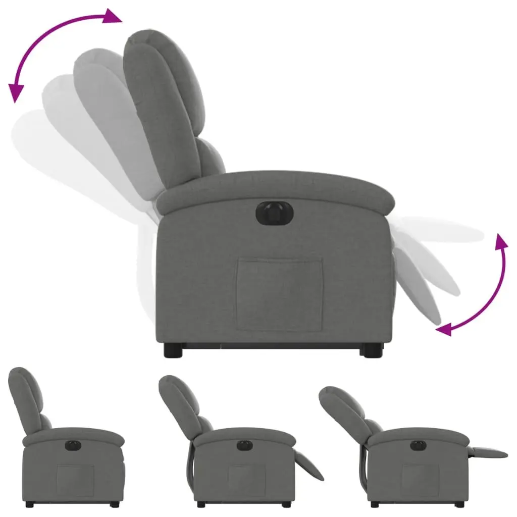 Electric Recliner Chair Grey Fabric Power Lift Adjustable Footrest