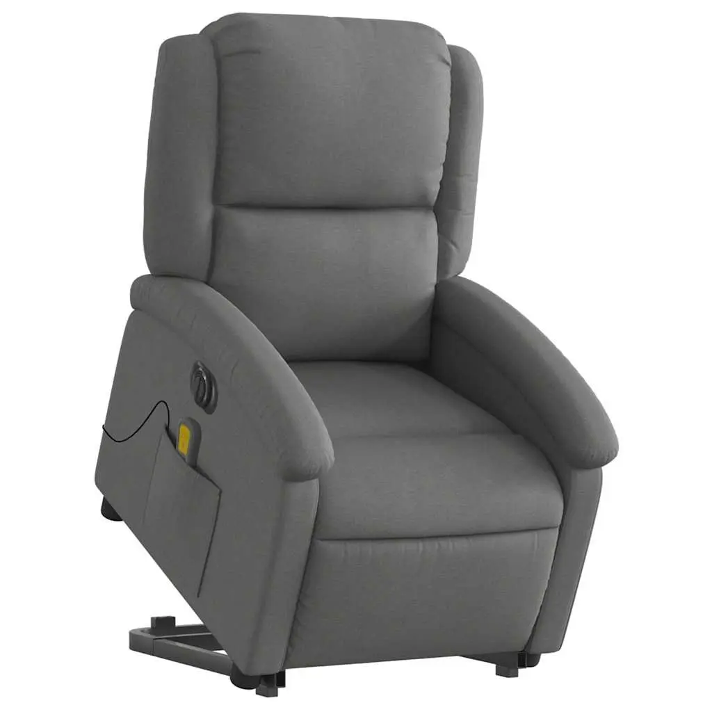 Electric Massage Chair Grey Fabric Stand Up Recliner with Power Lift and 6 Massage Points