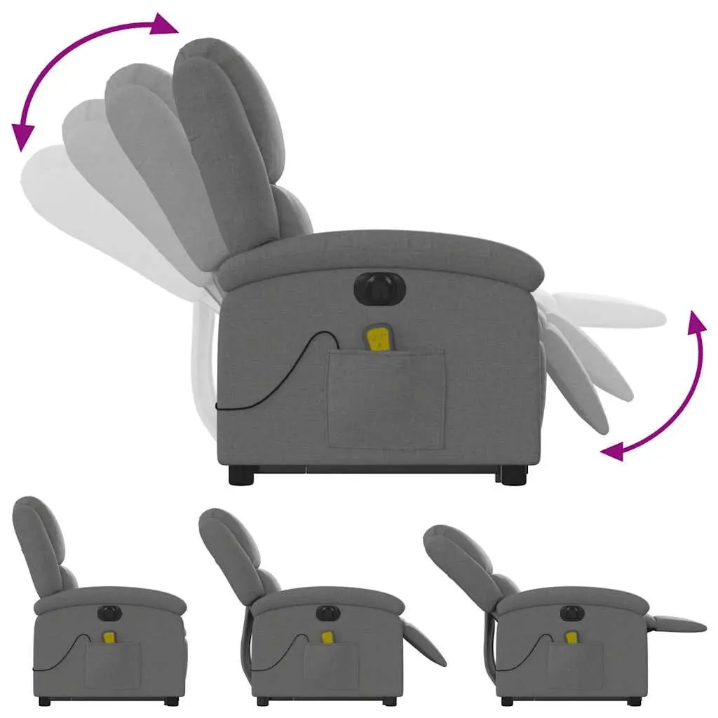 Electric Massage Chair Grey Fabric Stand Up Recliner with Power Lift and 6 Massage Points