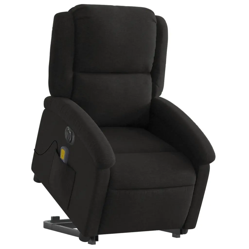 Electric Massage Recliner Chair Black Fabric Power Lift Function for Elderly