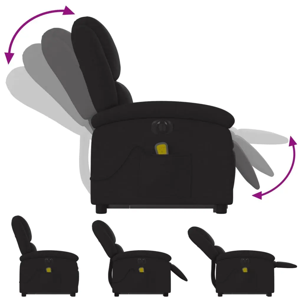 Electric Massage Recliner Chair Black Fabric Power Lift Function for Elderly