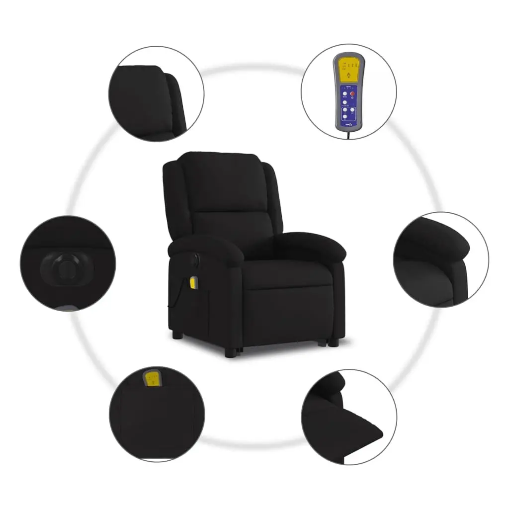 Electric Massage Recliner Chair Black Fabric Power Lift Function for Elderly