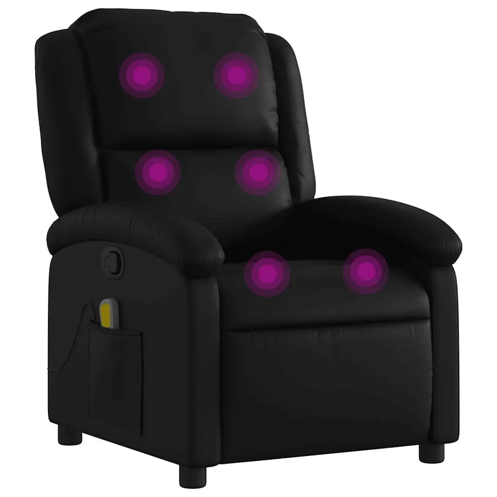 Massage Recliner Chair Black Faux Leather Manual Reclining Adjustable Backrest and Footrest with 6 Vibration Massage Points