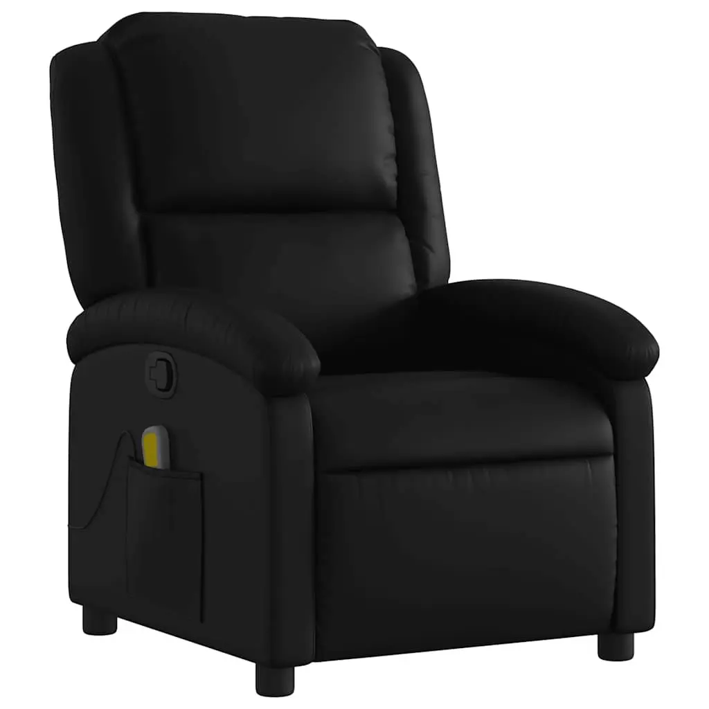 Massage Recliner Chair Black Faux Leather Manual Reclining Adjustable Backrest and Footrest with 6 Vibration Massage Points