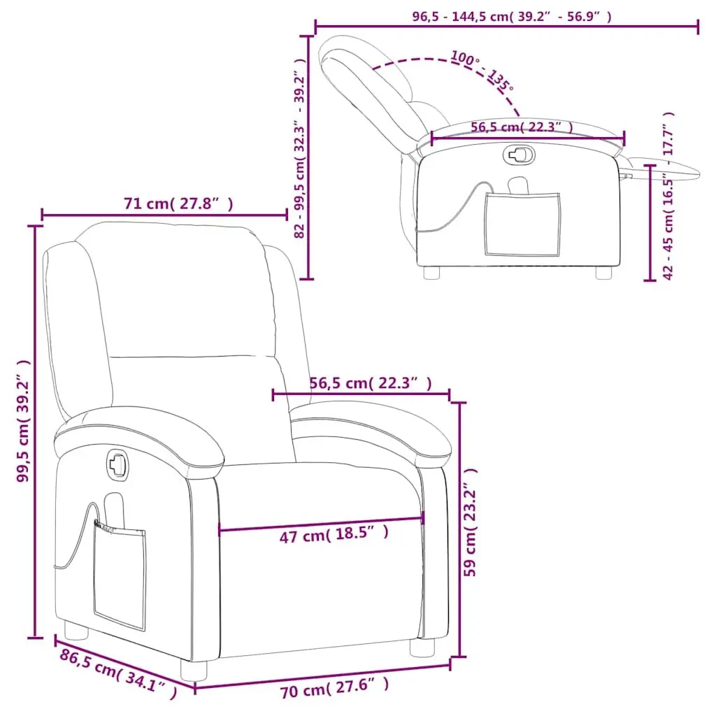 Massage Recliner Chair Cream Faux Leather Manual Recline 135 Degrees Vibration Massage