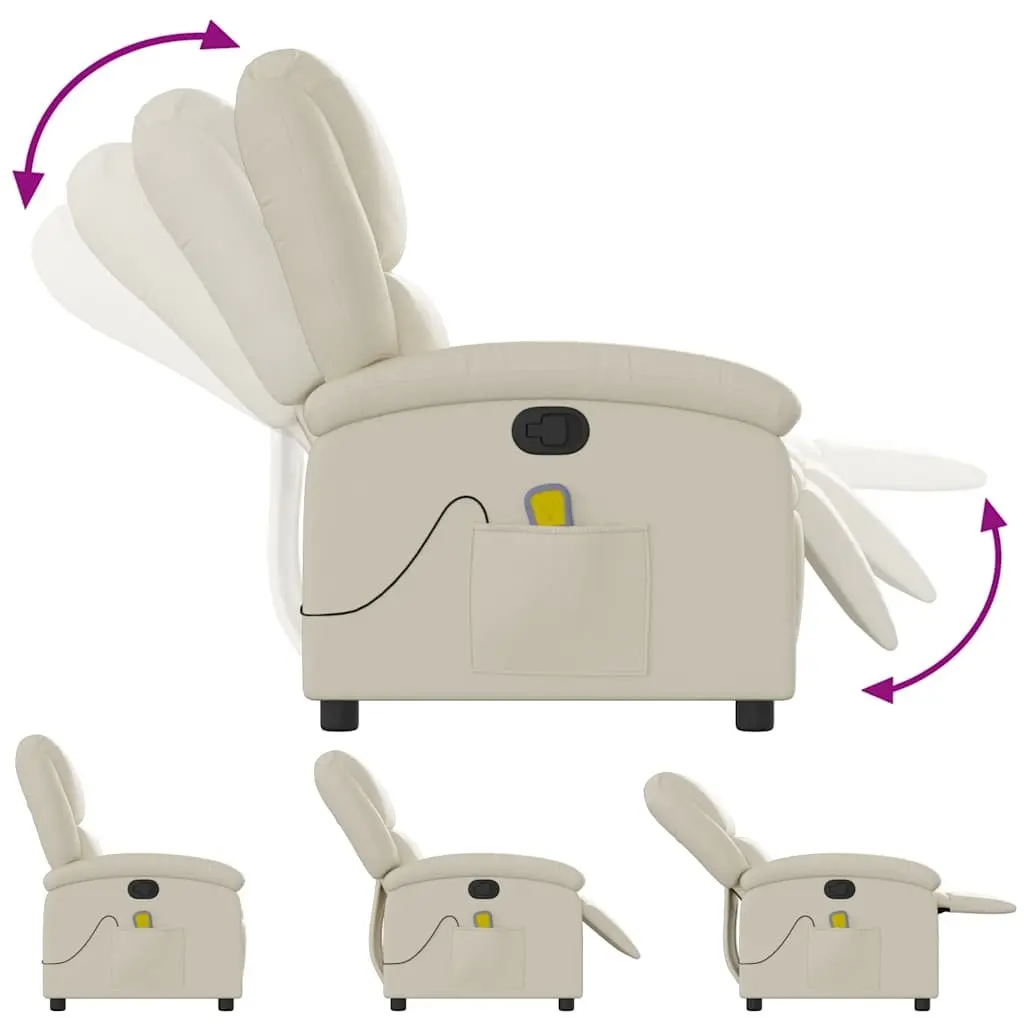 Massage Recliner Chair Cream Faux Leather Manual Recline 135 Degrees Vibration Massage