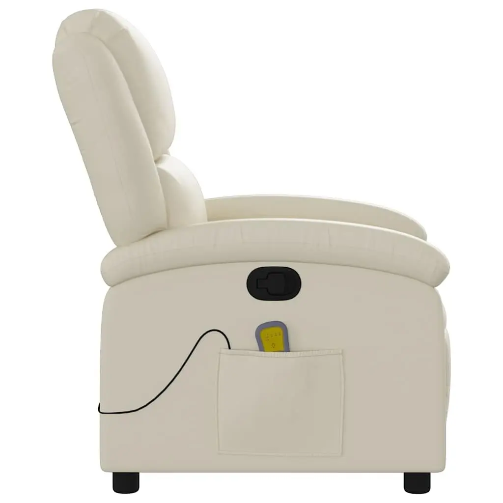 Massage Recliner Chair Cream Faux Leather Manual Recline 135 Degrees Vibration Massage