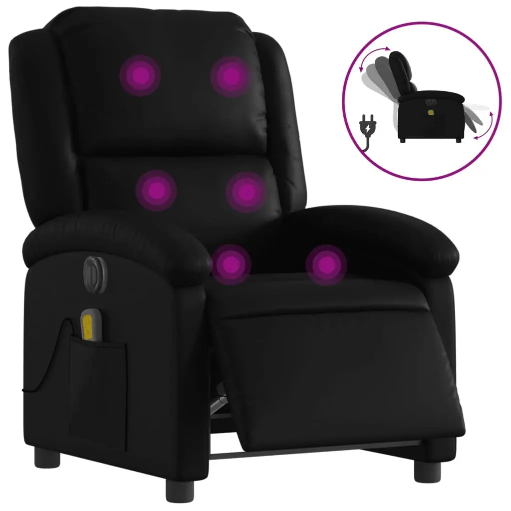 Electric Massage Recliner Chair Black Faux Leather 135 Degrees Recline 6 Massage Points