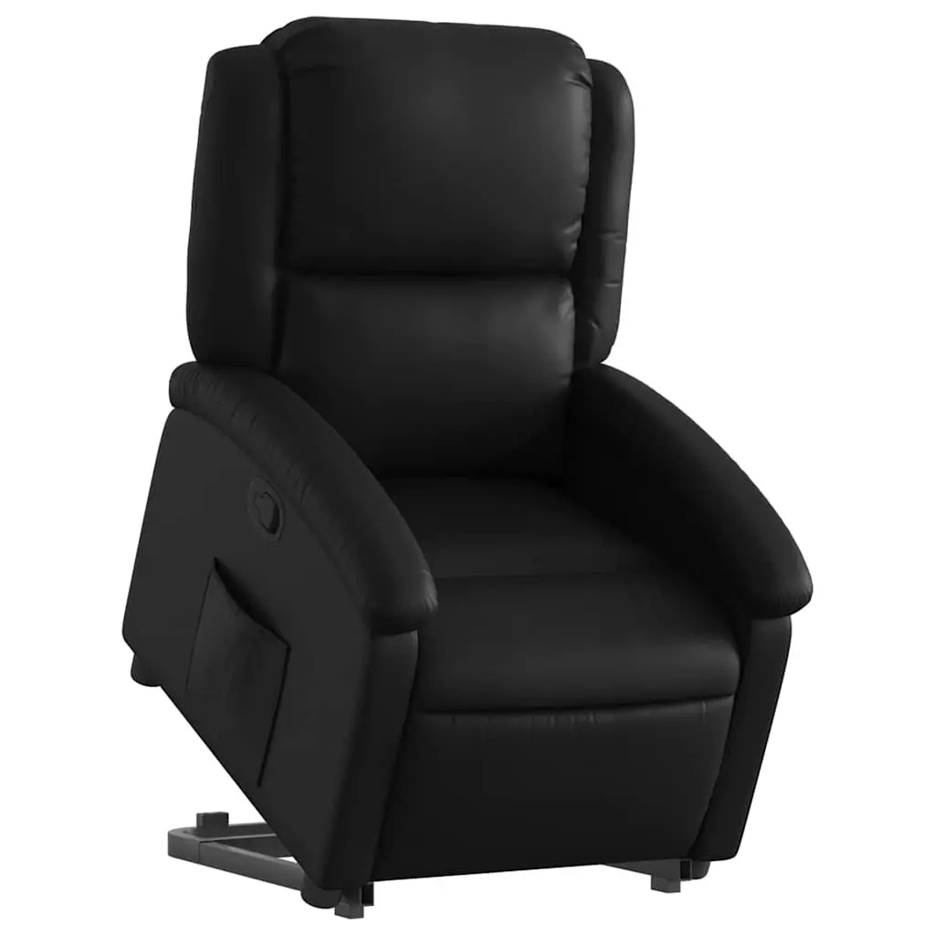 Electric Power Lift Recliner Chair Faux Leather Black Manual Reclining Wide Armrests